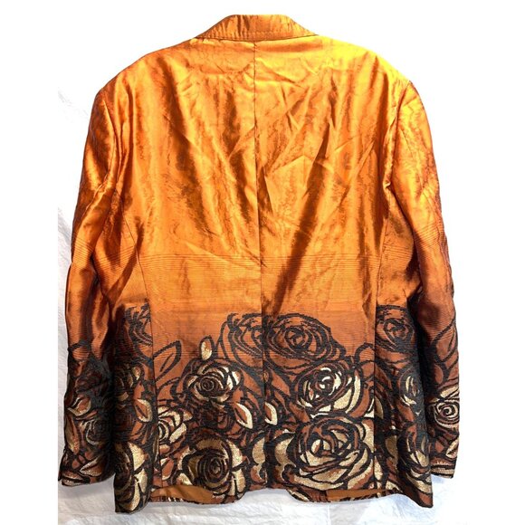 Lanzino Men’s 2XL Orange Floral Blazer Jacket 3-button Cuffs 100% Polyester - Picture 2 of 4